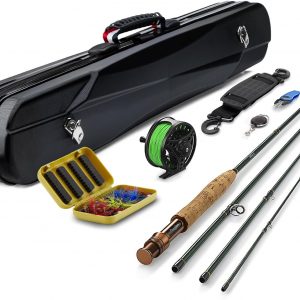 Gonex Fly Fishing Rod and Reel Combo Starter Kit, Fly Rod 4-Piece Carbon Fiber, Aluminum Fly Reel, 12Pcs Fly Flies, Fishing Line, Scissors, Premium Travel Case. Portable, Lightweight