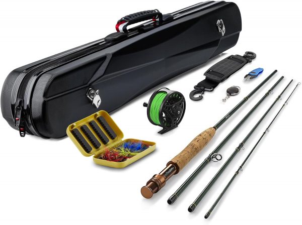 Gonex Fly Fishing Rod and Reel Combo Starter Kit, Fly Rod 4-Piece Carbon Fiber, Aluminum Fly Reel, 12Pcs Fly Flies, Fishing Line, Scissors, Premium Travel Case. Portable, Lightweight